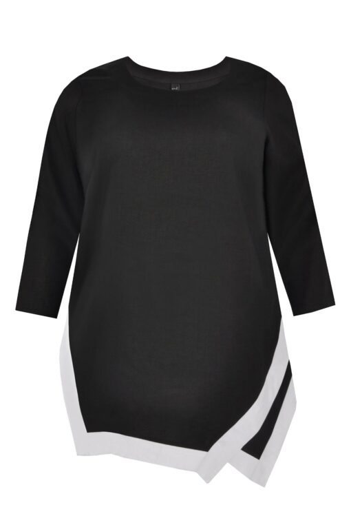 Yoek Puntige blouse linnen | Zwart | Maat 46/48