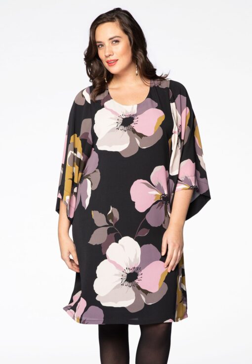Yoek Dress SELENA wide sleeve | Zwart | Maat 50/52
