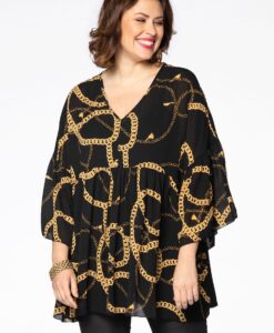 Yoek Tuniek PARIS frill sleeve | Zwart | Maat 54/56