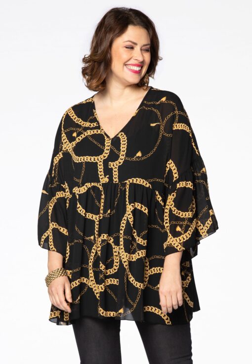 Yoek Tuniek PARIS frill sleeve | Zwart | Maat 54/56