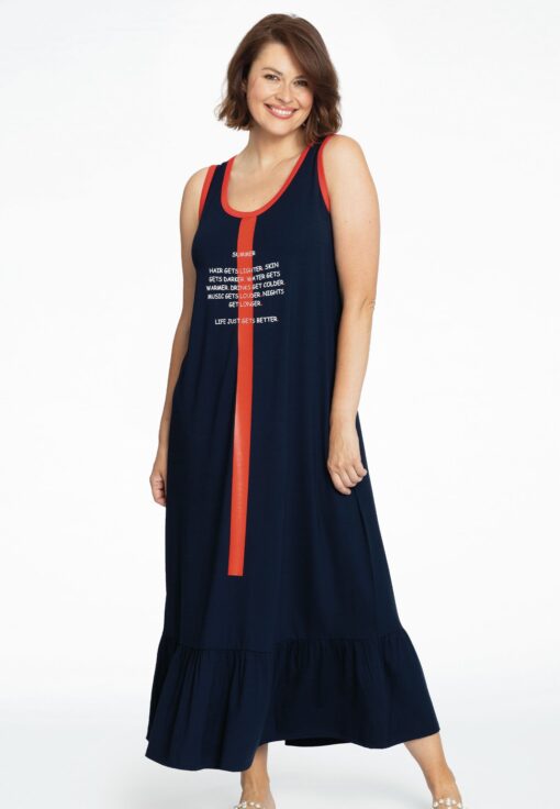 Yoek Lange jurk met ruches | Blauw | Maat 58/60