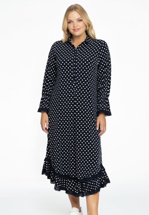 Yoek Jurk met ruches en kant | Blauw | Maat 58/60