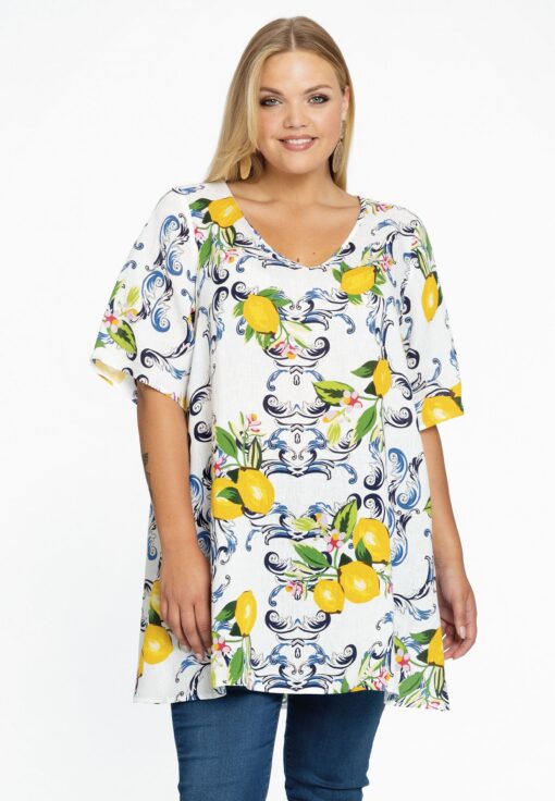 Yoek Tuniek met V-hals LEMON | Wit | Maat 58/60