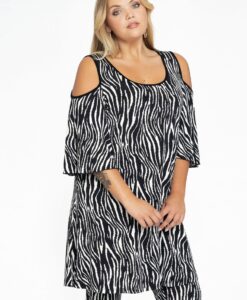 Yoek Tuniek cold shoulder | Zwart | Maat 58/60
