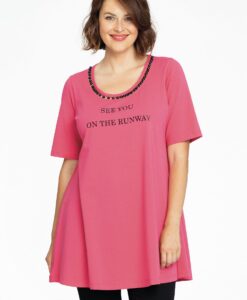 Yoek Tunic wide bottom beads | Roze | Maat 58/60