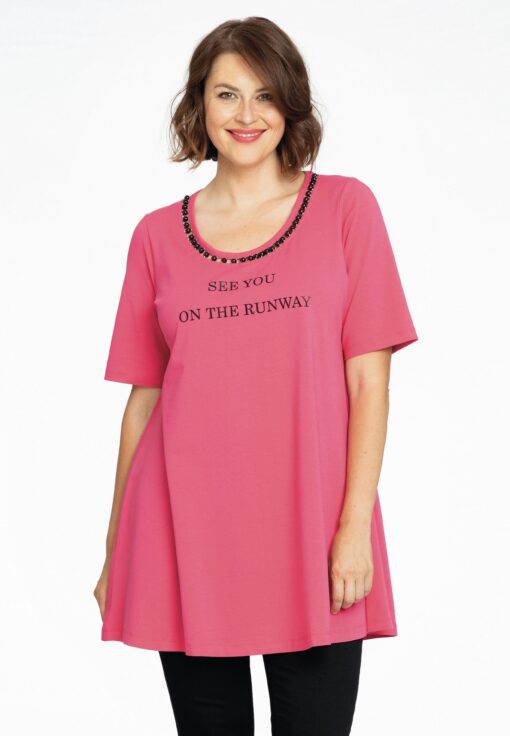 Yoek Tunic wide bottom beads | Roze | Maat 58/60