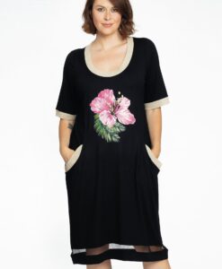 Yoek Jurk met korte mouwen FLOR | Zwart | Maat 58/60