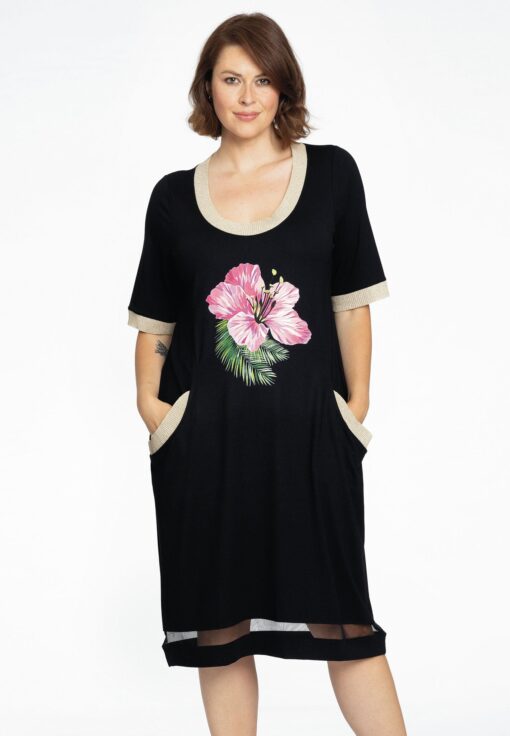 Yoek Jurk met korte mouwen FLOR | Zwart | Maat 58/60