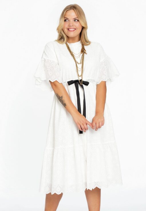 Yoek Jurk broderie anglaise | Wit | Maat 58/60