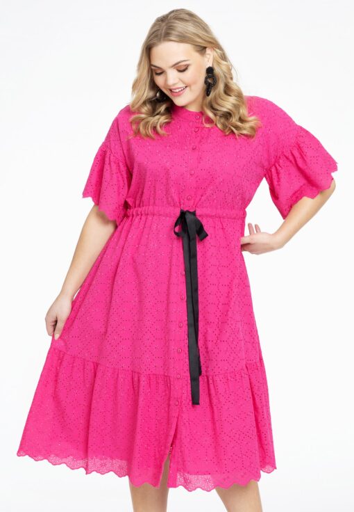 Yoek Jurk broderie anglaise | Roze | Maat 58/60