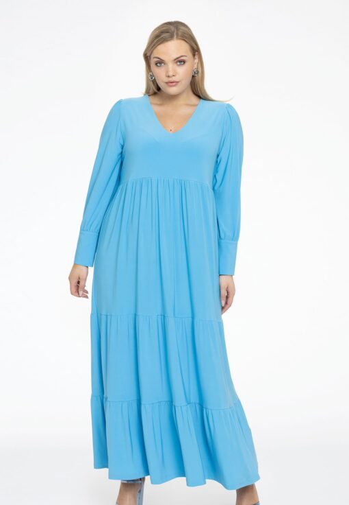 Yoek Jurk met ruches lang | Licht Blauw | Maat 58/60