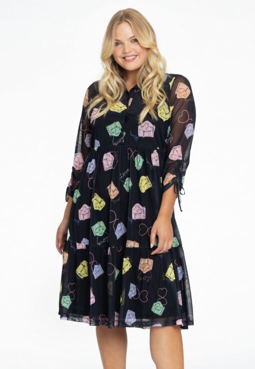 Yoek Jurk met ruches BEAUTY | Zwart | Maat 58/60