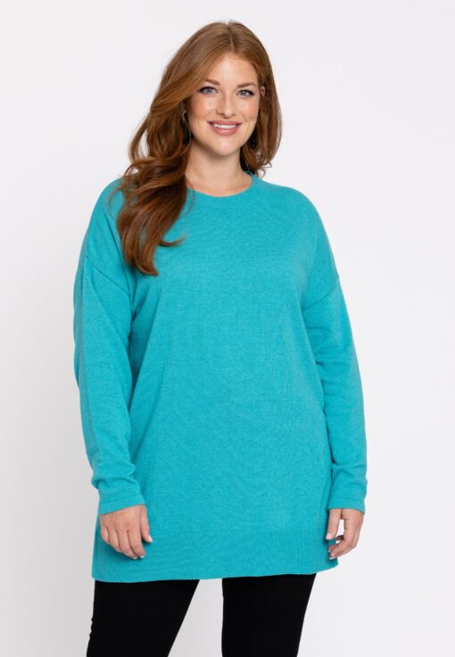 Yoek Trui met zijsplitten Woolmix | Turquoise | Maat 54/56