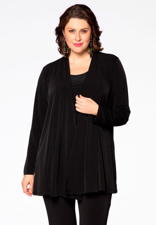 Yoek Cardigan met plooien | Zwart | Maat 58/60