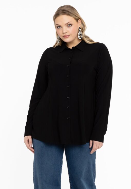 Yoek Blouse kort A-lijn | Zwart | Maat 50/52
