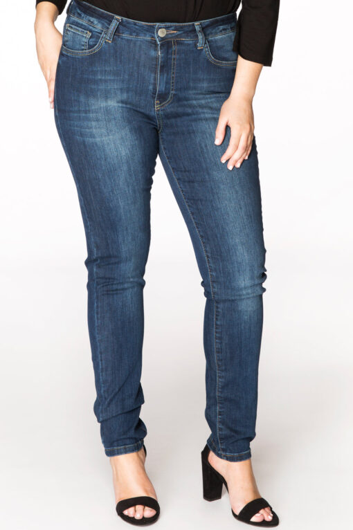 Yoek Jeans met contrasterend stiksel | Indigo | Maat 56