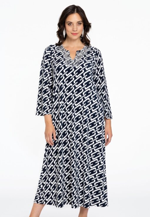 Yoek Jurk V-hals COLLIER | Blauw | Maat 46/48