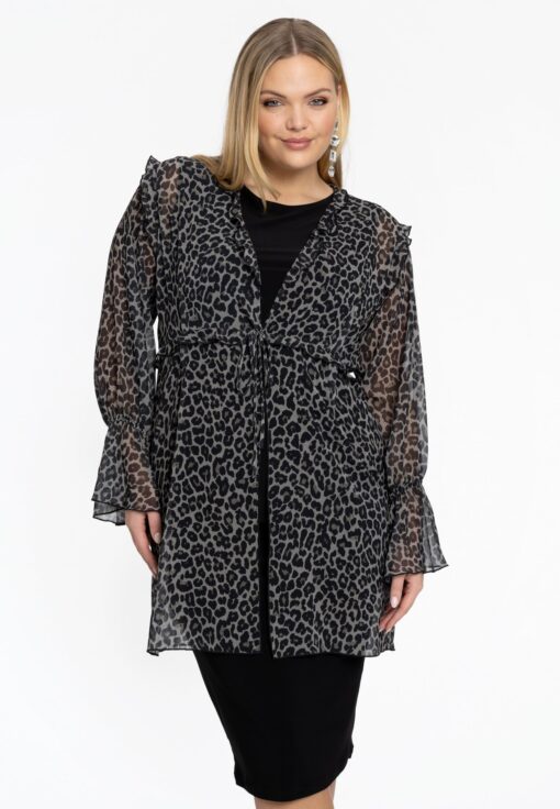 Yoek Cardi met ruches LEONA | Grijs | Maat 58/60