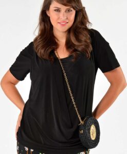 Yoek Shirt a-symmetric drape neck | Zwart | Maat XXL