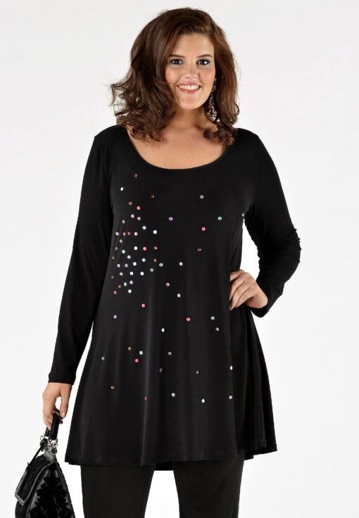 Yoek Shirt wide bot strass | Zwart | Maat XXL