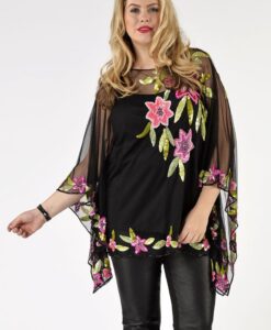 Yoek Tunic square roses beading | Zwart | Maat M
