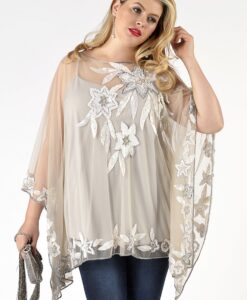 Yoek Tunic square flowers | Bruin | Maat XXL