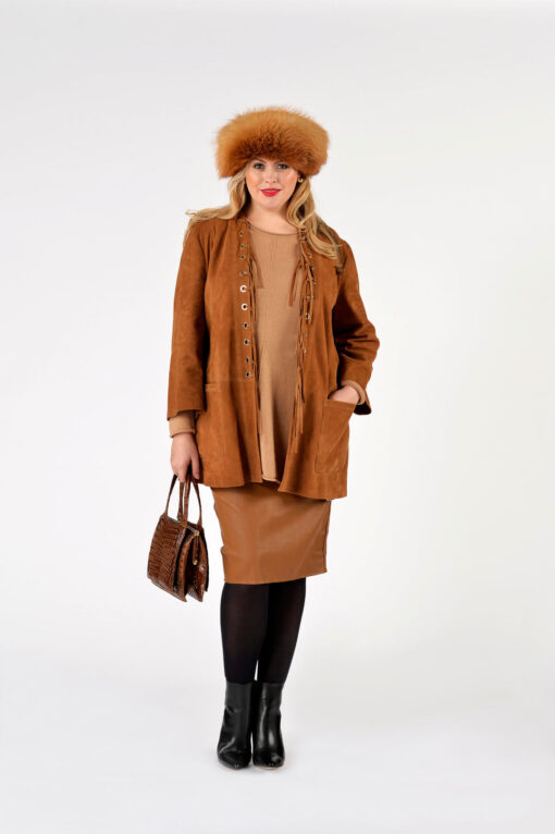 Yoek Leren stretch rok | Bruin | Maat 54