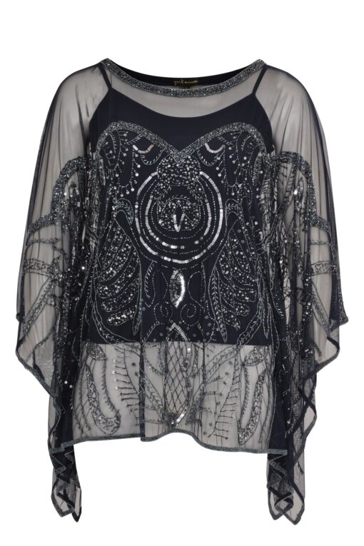 Yoek Tunic square embroidery | Blauw | Maat L