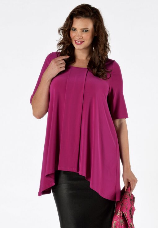 Yoek Shirt wide pointy sh sl | Roze | Maat Plus