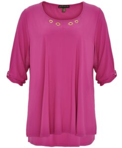 Yoek Shirt turn-up sleeves | Roze | Maat Plus