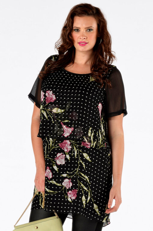 Yoek Tunic double layer ANNA | Zwart | Maat Plus