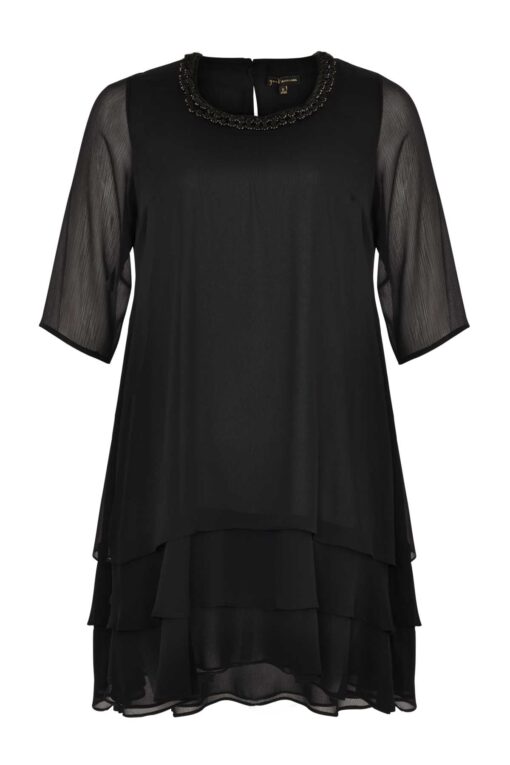 Yoek Dress ruffled bottom | Zwart | Maat Plus