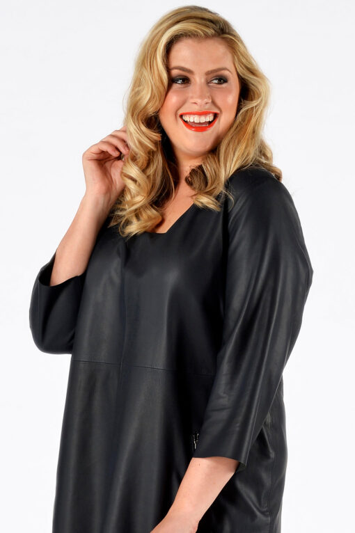 Yoek Leren jurk met ritsen | Blauw | Maat 50