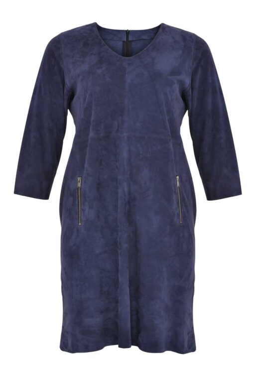 Yoek Dress zip pockets suede | Blauw | Maat 54