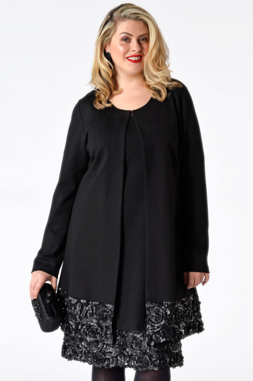Yoek Blazer met leren bloemblaadjes | Zwart | Maat Plus