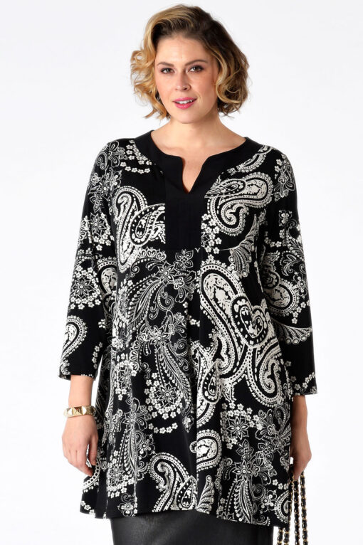 Yoek Shirt wide bot contrast SUE | Zwart | Maat XXL