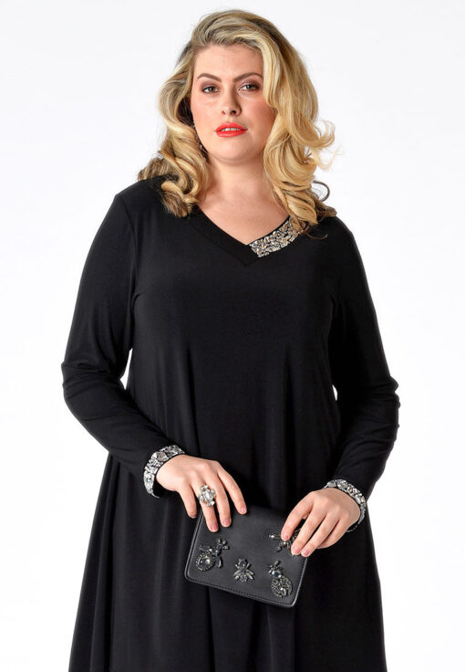 Yoek Shirt wide bot strass | Zwart | Maat L