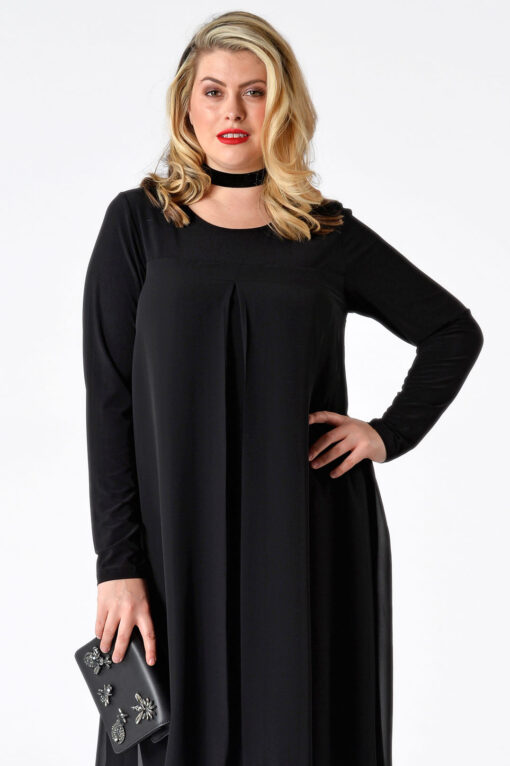 Yoek Jurk met chiffon laag | Zwart | Maat XXL