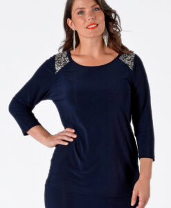 Yoek Shirt relax met stenen | Blauw | Maat Plus