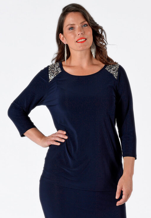 Yoek Shirt relax met stenen | Blauw | Maat Plus