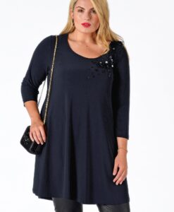 Yoek Tuniek wide bot pailletten | Blauw | Maat Plus