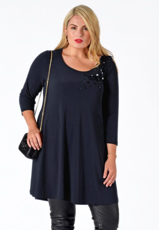 Yoek Tuniek wide bot pailletten | Blauw | Maat Plus