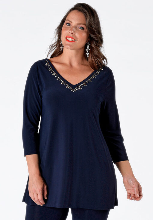 Yoek Tuniek flare met kralen | Blauw | Maat L