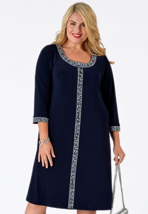 Yoek Jurk met stenen | Blauw | Maat Plus