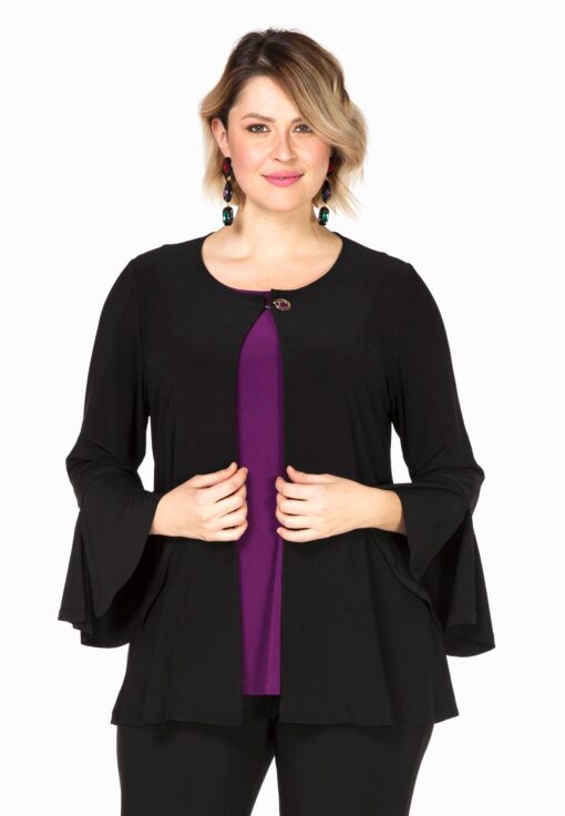 Yoek Cardi-jacket frilled cuff | Zwart | Maat 50/52