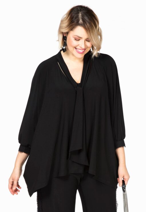 Yoek Blouse scarf cuff | Zwart | Maat L/XL