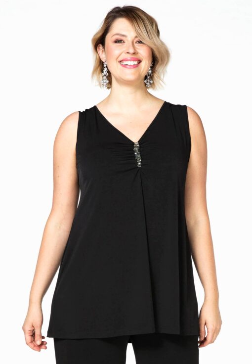Yoek Singlet beading | Zwart | Maat 54/56
