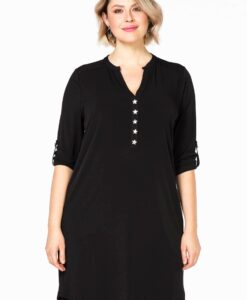 Yoek Tunic star buttons | Zwart | Maat 54/56