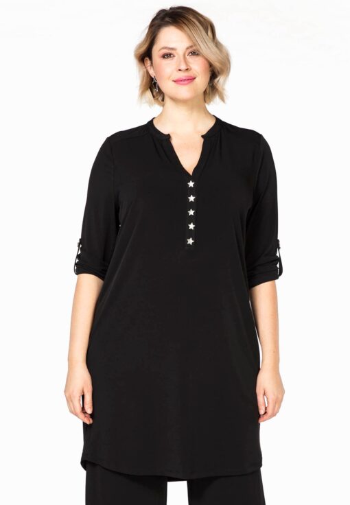 Yoek Tunic star buttons | Zwart | Maat 54/56