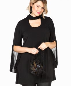 Yoek Shirt wide plissé sleeve | Zwart | Maat 58/60